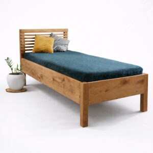 Łóżko pojedyncze z litego drewna dębowego – nowoczesne łóżko drewniane do sypialni Patrei