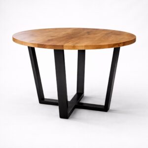 Stół okrągły S5 z litego drewna na metalowych nogach – nowoczesny stół do jadalni Patrei