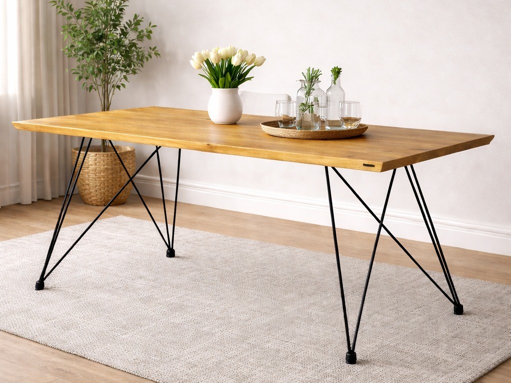 stół dębowy z metalowymi nogami lite drewno blat 4 cm